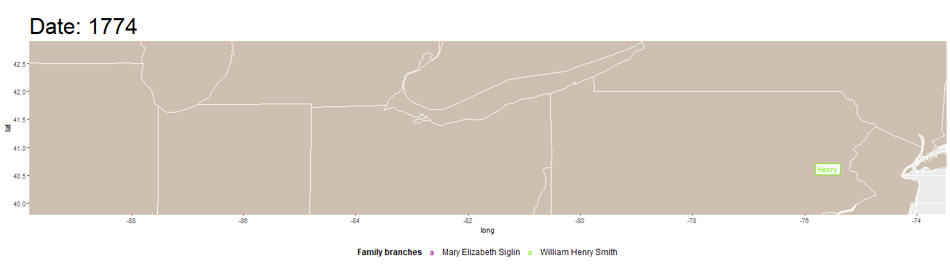 Animation showing people moving west from eastern Pennsylvania to north central Illinois through the nineteenth century.
